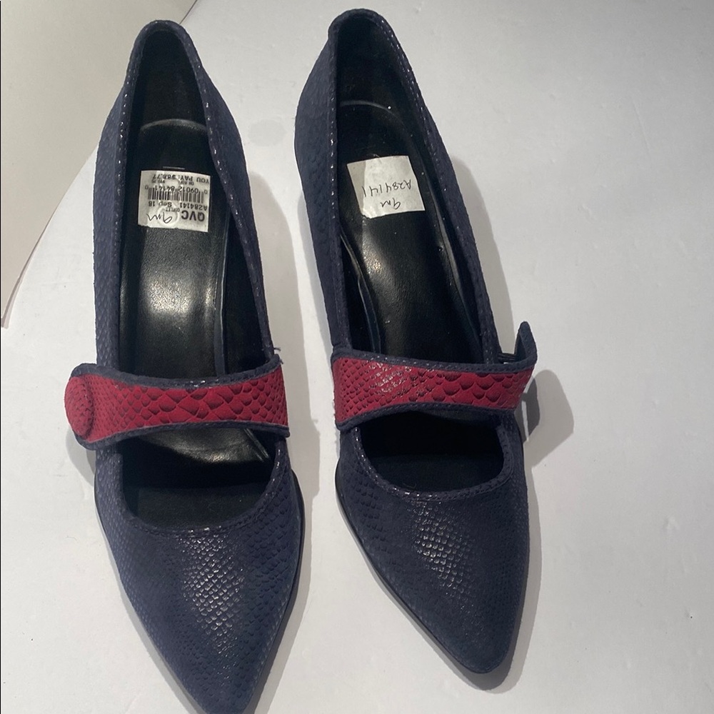 LOGO by Lori Goldstein Blue and Red Heels with Sophisticated Design